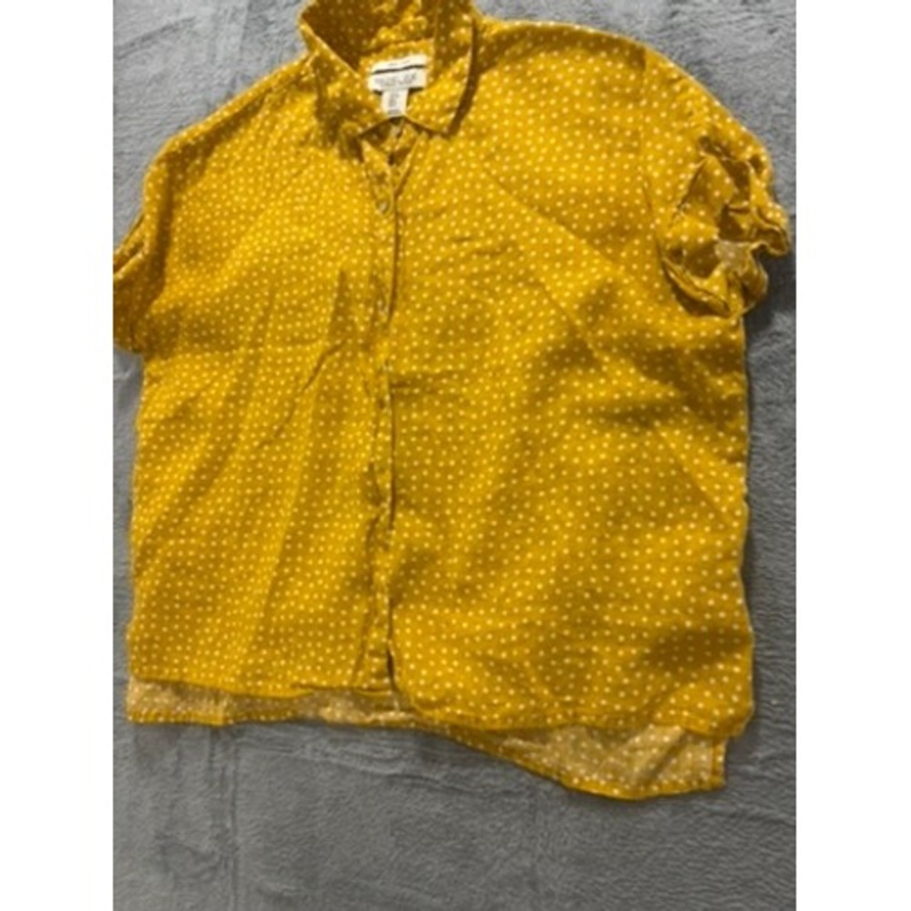 Rachel Zoe Linen Blouse Women Small Yellow Polka Dot Button Front Short Sleeve - Picture 5 of 9